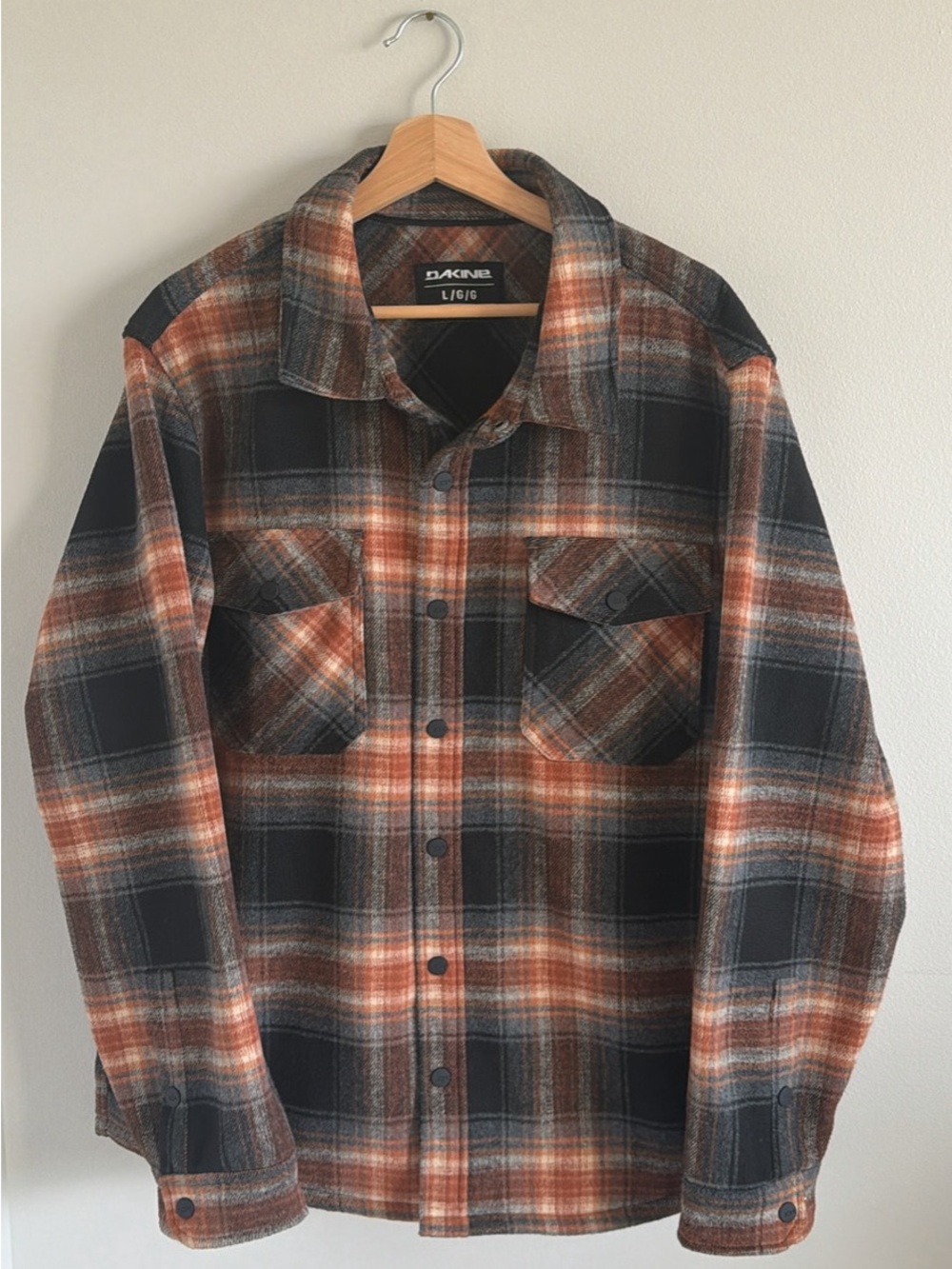 Dakine Men's Orange, Black & Gray Plaid Flannel Shirt Jacket